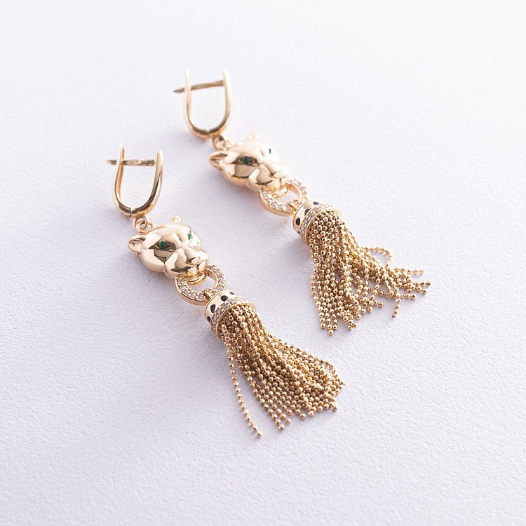 Сережки "Пантери" в жовтому золоті с07038 від ювелірного магазину Онікс