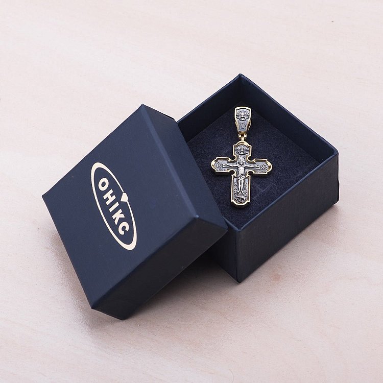 Серебряный крест "Распятие" с позолотой 132472 от ювелирного магазина Оникс - 7