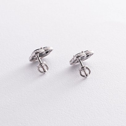 Серебряные серьги - пусеты "Клевер" (оникс, фианиты) 158/1о №3