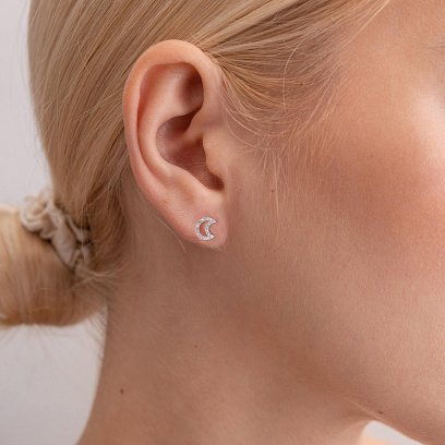 Золоті сережки - пусети "Місяць" з діамантами 36401121 №2