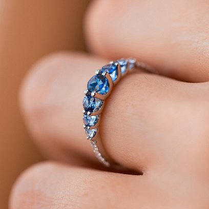 Золота каблучка з діамантами і сапфірами кб0543mi №5