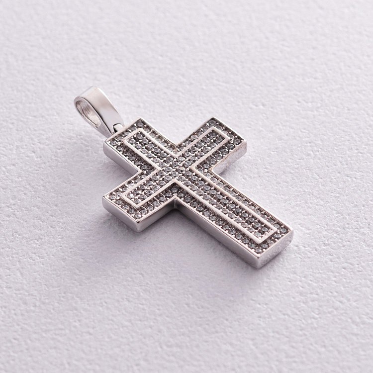 Золотий хрестик з фіанітами "Спаси і збережи" п02271 від ювелірного магазину Онікс