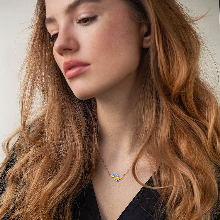 Кольє "Карта України" у червоному золоті (блакитна та жовта емаль) кол02357 від ювелірного магазину Онікс - 3