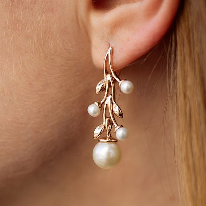 Золотые серьги с культ. пресн. жемчугом с02240 №3