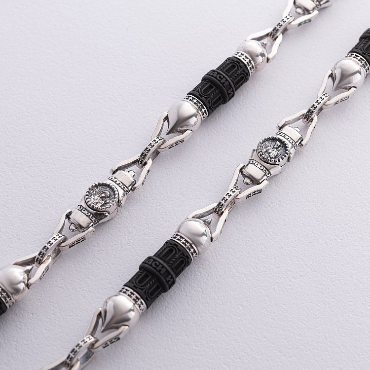 Чоловічий срібний ланцюжок "Спаси та Збережи" з ебеновим деревом 628 від ювелірного магазину Онікс - 4