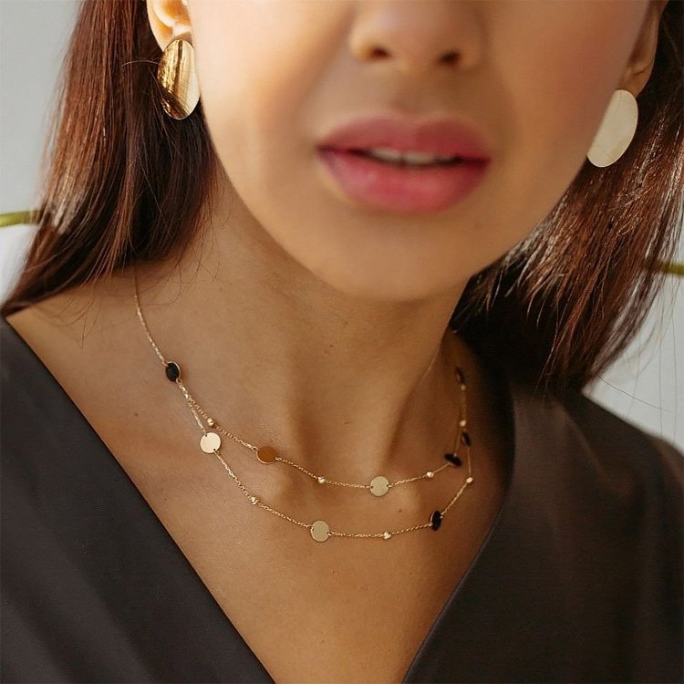 Золотое двойное колье с монетками кол01391 от ювелирного магазина Оникс