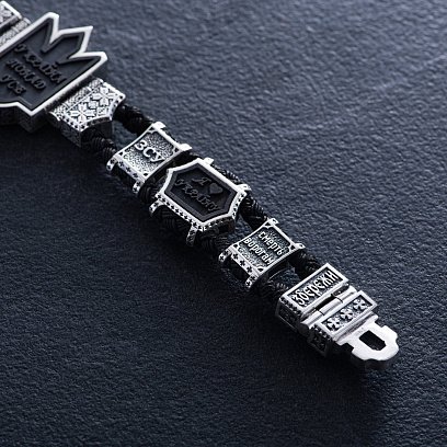 Чоловічий срібний браслет "Герб України - Тризуб. Україна понад усе" з ебеном 1080 №5