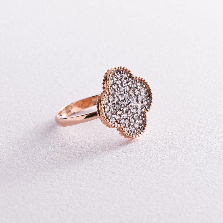 Золотое кольцо "Клевер" (фианиты) к05268 от ювелирного магазина Оникс