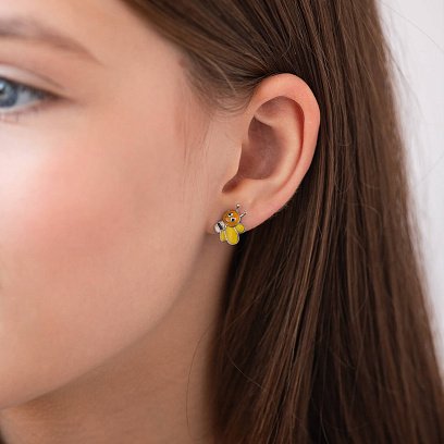 Детские серьги - пусеты "Пчелки" в серебре (эмаль) 449 №3