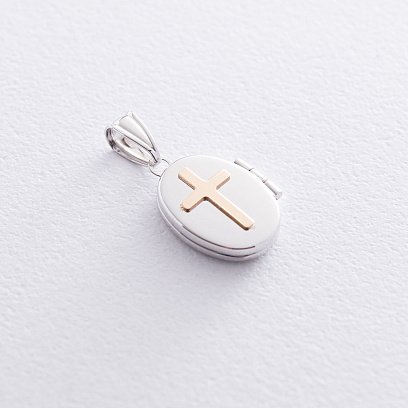 Золотой кулон для фотографии с крестиком п03440