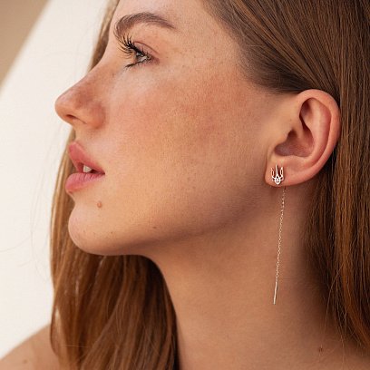 Сережки - протяжки "Герб України - Тризуб" (червоне золото) с08093 №2