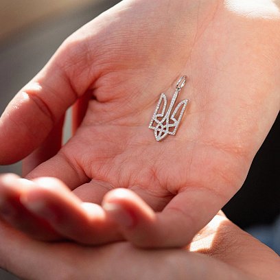 Кулон "Герб України - Тризуб" з діамантами (біле золото) 129871121 №8