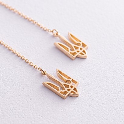 Серьги - протяжки "Герб Украины - Тризуб" (желтое золото) с07966 №3