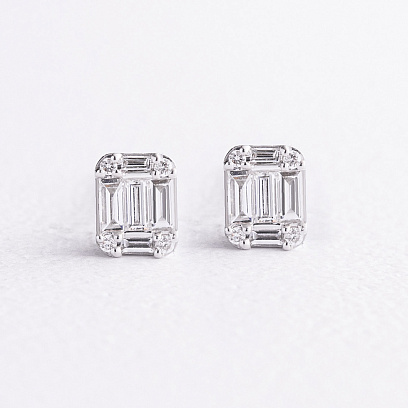 Серьги - пусеты в белом золоте (бриллианты) сб0695va