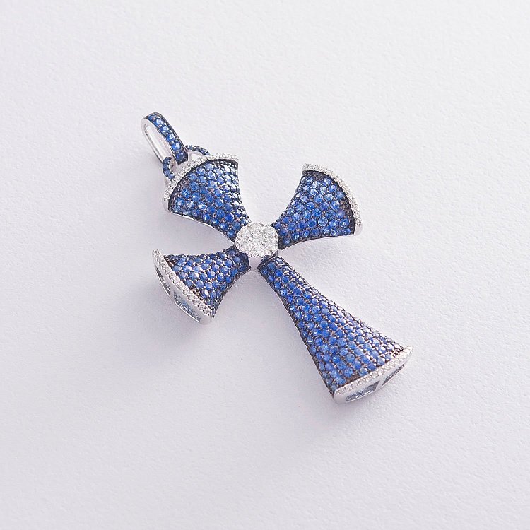 Золотий хрестик з діамантами і сапфірами пб0055gm від ювелірного магазину Онікс