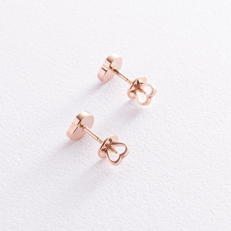 Золотые серьги - пусеты "Сердечки" с перламутром с08216 от ювелирного магазина Оникс - 4