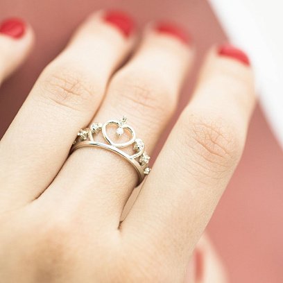 Золота каблучка "Корона" з фіанітами к04664 №6