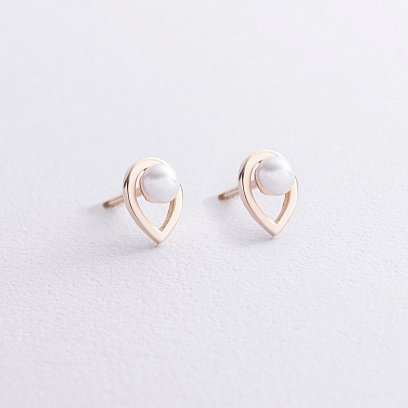 Сережки - пусети "Крапельки" з перлами (жовте золото) с08732