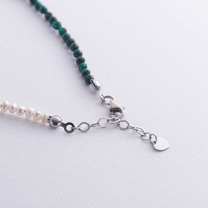 Серебряный браслет "Жемчужинки и малахит" на ногу 141660 №3