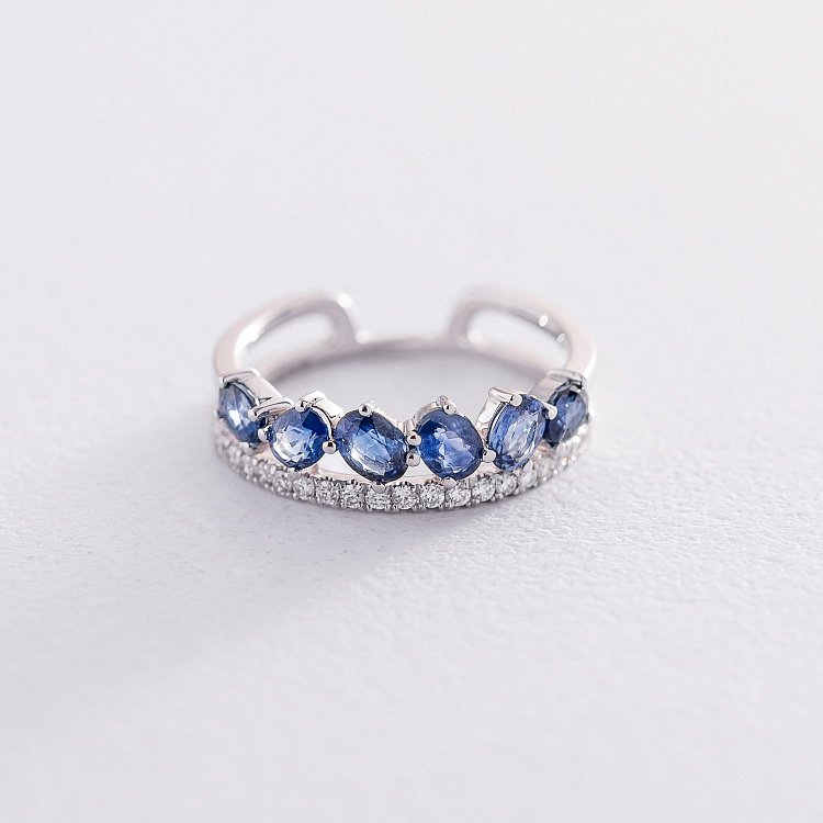 Золота каблучка з діамантами і сапфірами кб0282cha від ювелірного магазину Онікс