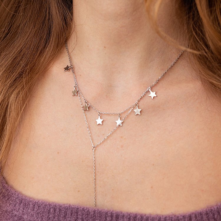 Двойное серебряное колье "Звездочки" 181035 от ювелирного магазина Оникс - 4