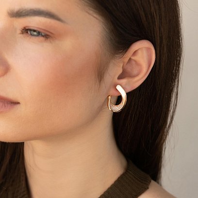 Золоті сережки "Крапельки" з фіанітами с08521 №4