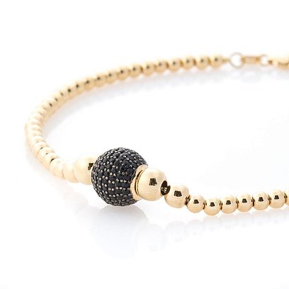 Золотой браслет "Шарики" (черные фианиты) б03585 №3