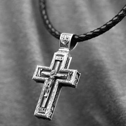 Срібний хрест "Розп'яття. Спаси і  Збережи" з ебеновим деревом 625 №2