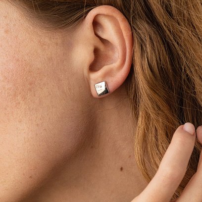 Серьги - пусеты "Квадратики" в белом золоте с05487 №6
