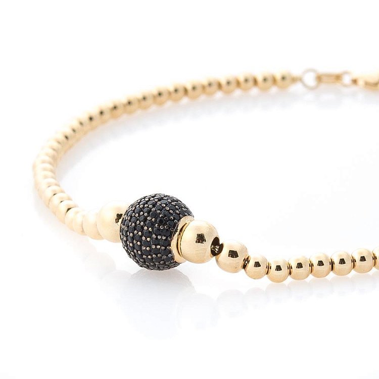 Золотой браслет "Шарики" (черные фианиты) б03585 от ювелирного магазина Оникс - 2