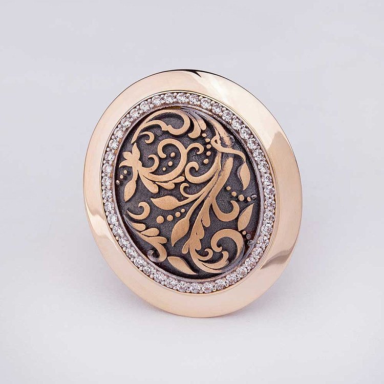 Золота каблучка з фіанітами к04086 від ювелірного магазину Онікс - 3