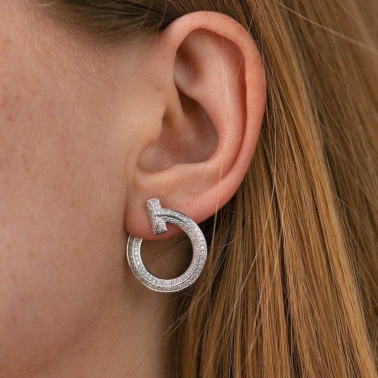 Серьги - пусеты "Evelyn" в белом золоте (фианиты) с08669 от ювелирного магазина Оникс - 7