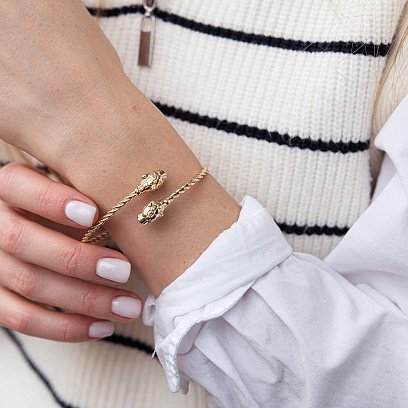 Жесткий золотой браслет "Пантеры" с фианитами б05004 №3