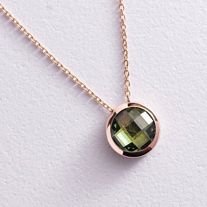 Золоте кольє з зеленим фіанітом кол02026 №3