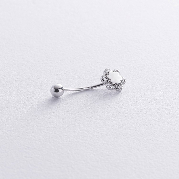 ﻿Пірсинг у пупок "Квітка" у білому золоті (фіаніт) пир00235 від ювелірного магазину Онікс