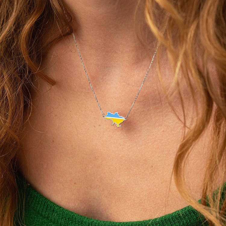 Кольє "Карта України" у білому золоті (блакитна та жовта емаль) кол02333 від ювелірного магазину Онікс - 3