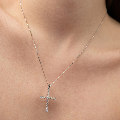 Хрестик у білому золоті з діамантами пб0368cha №5