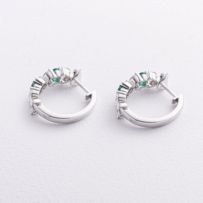Серьги - кольца "Клевер" в белом золоте (бриллианты, изумруды) сб0703ca №2
