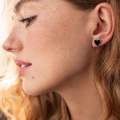 Сережки - пусети "Сердечки" у білому золоті (емаль) с08062 №5