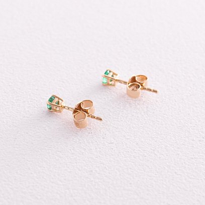 Золотые серьги - пусеты с изумрудами сб0420gl №5