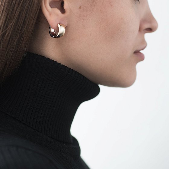 Серьги - кольца из желтого и белого золота с01275 №4