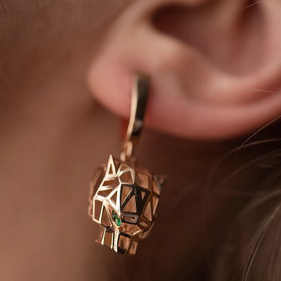 Золоті сережки "Пантери" з фіанітами с08492 №4