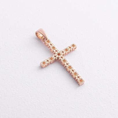 Хрестик з фіанітами M (червоне золото) п04005 №2