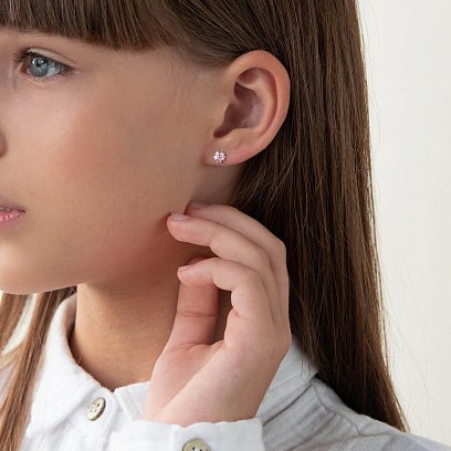 Серебряные серьги - пусеты "Цветочки" с фианитами 121883 №2