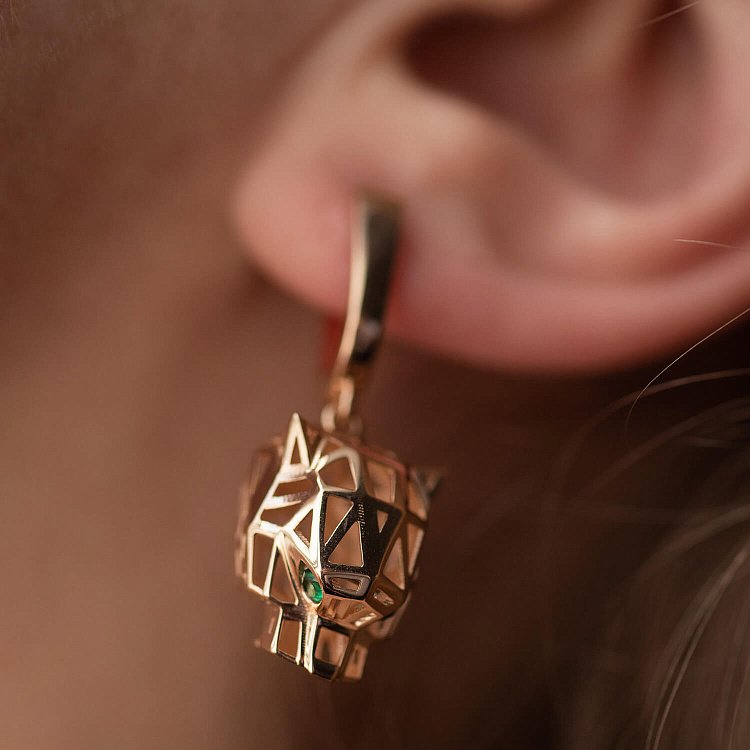 Золоті сережки "Пантери" з фіанітами с08492 від ювелірного магазину Онікс - 3