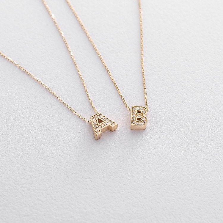 Колье с буквой "А" в желтом золоте (фианиты) кол01165А от ювелирного магазина Оникс - 8