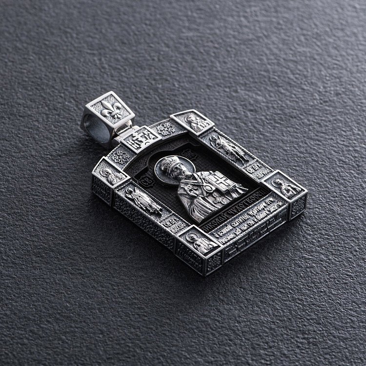 Срібний кулон "Миколай Чудотворець. Отче наш" (ебенове дерево) 621 від ювелірного магазину Онікс