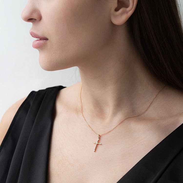 Золотий хрестик з діамантами пб0227ri від ювелірного магазину Онікс - 3