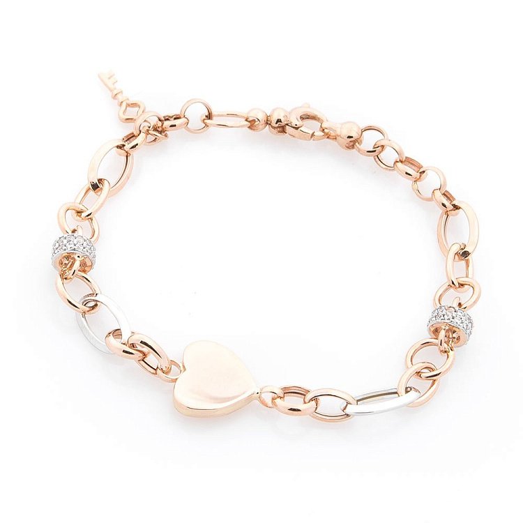 Золотий браслет "Серце і ключ" (фіаніти) б03326 від ювелірного магазину Онікс