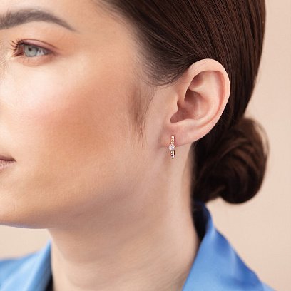 Сережки - кільця з фіанітами в червоному золоті с08286 №5